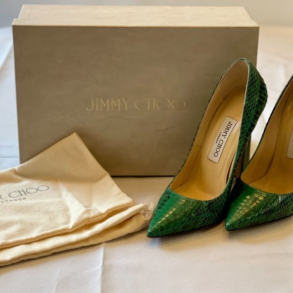 Jimmy Choo Green Python Embossed Leather Stiletto Pumps Size 37 (US Size 7) - Picture 7 of 7
